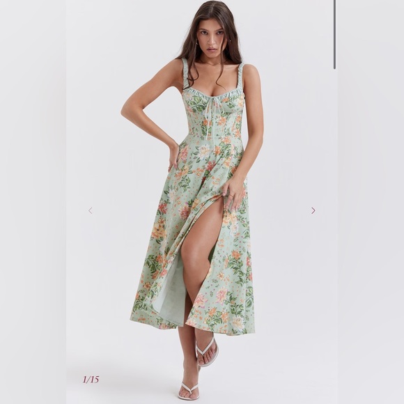 House of CB Light Jade Print Bustier Sundress - Picture 1 of 4